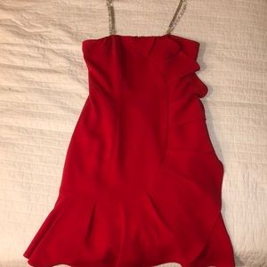 Red formal dress with diamond straps